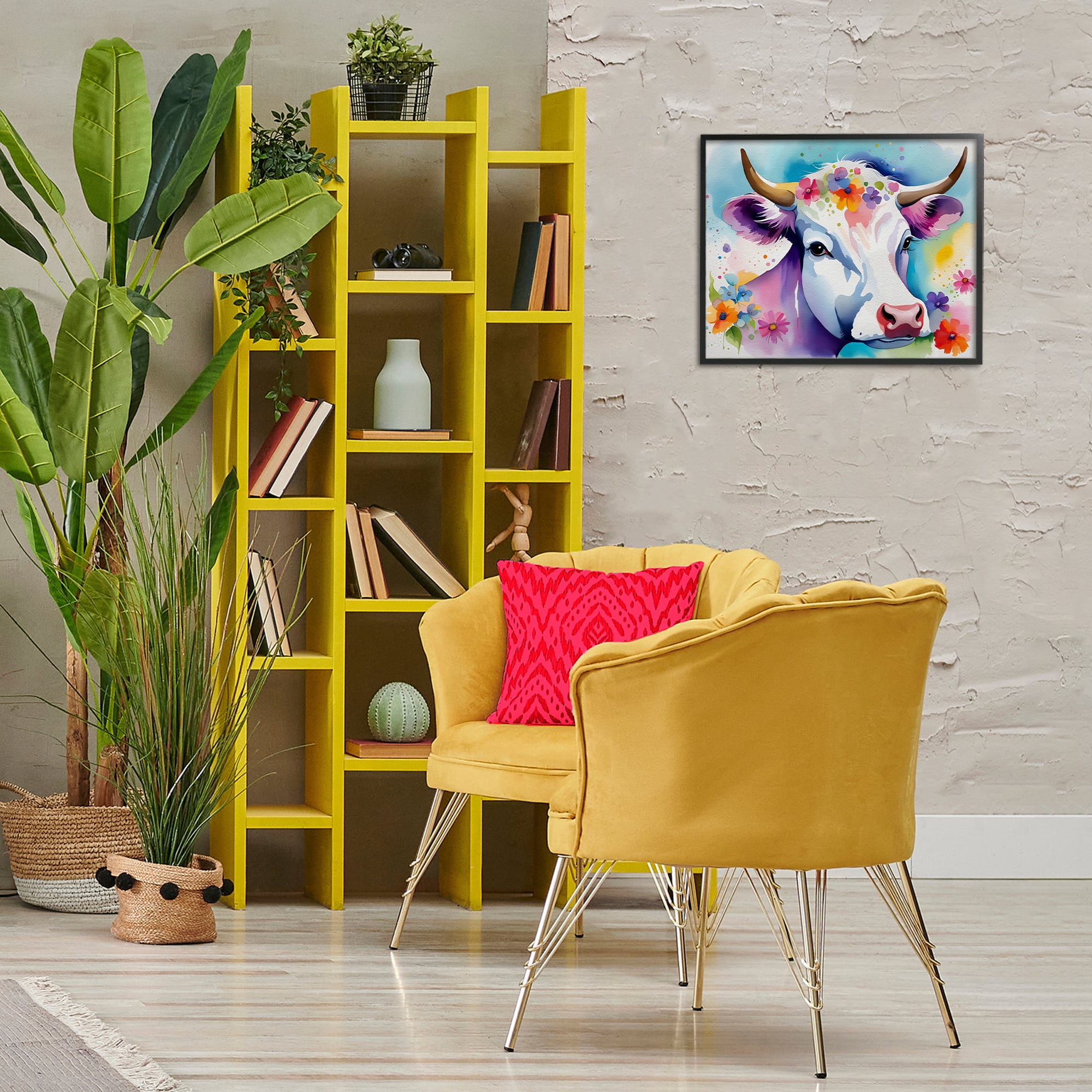 Stupell Industries Flower Speckled Cow Animals & Insects Painting Black Framed Art Print Wall Art, 20 x 16