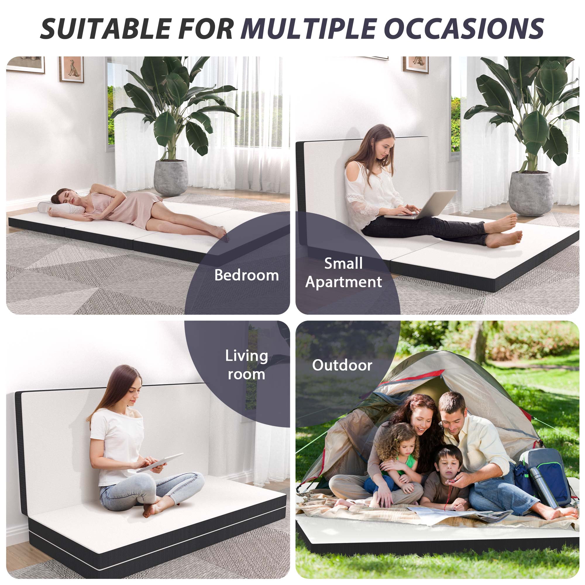 YRLLENSDAN 3 Inch Foldable Mattress Full，Trifold Mattress with Washable Cover CertiPUR-US Certified Folding Mattress Full Portable Mattress for Adults Camping Guest, 73" x 52" x 3"