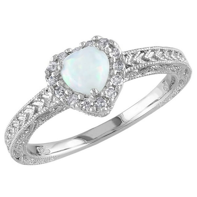 Opal and Diamond 1/5 Carat (ctw) Ring in Sterling Silver