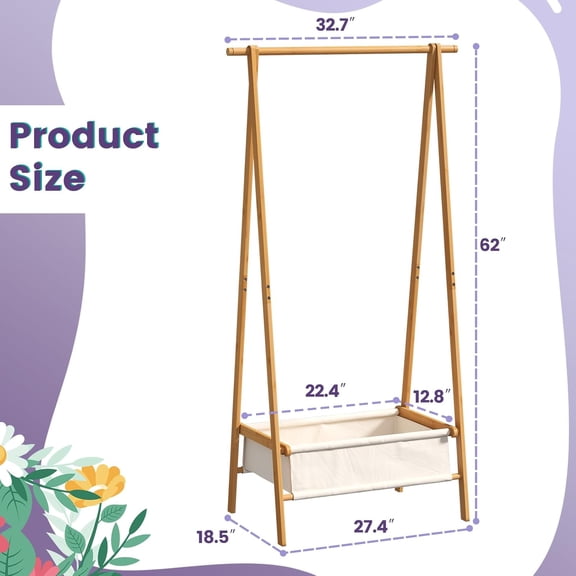 Clothing Rack, Coat Rack Freestanding for Hanging Clothes, Dress up Rack with Storage Basket,Closet Organizer for Hanging Clothes (Tall)
