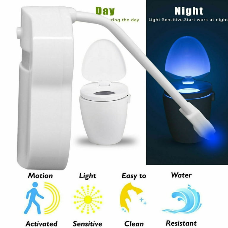 Toilet Light Motion Sensor, 2 Pack Toilet Bowl Light 8 Colors LED Night  Light Battery Operated Motio…See more Toilet Light Motion Sensor, 2 Pack