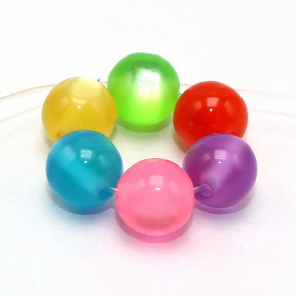 EOEMY 500Acrylic Mixed Colour Cats Eye Smooth Round Beads 10mm Wholesale Lot