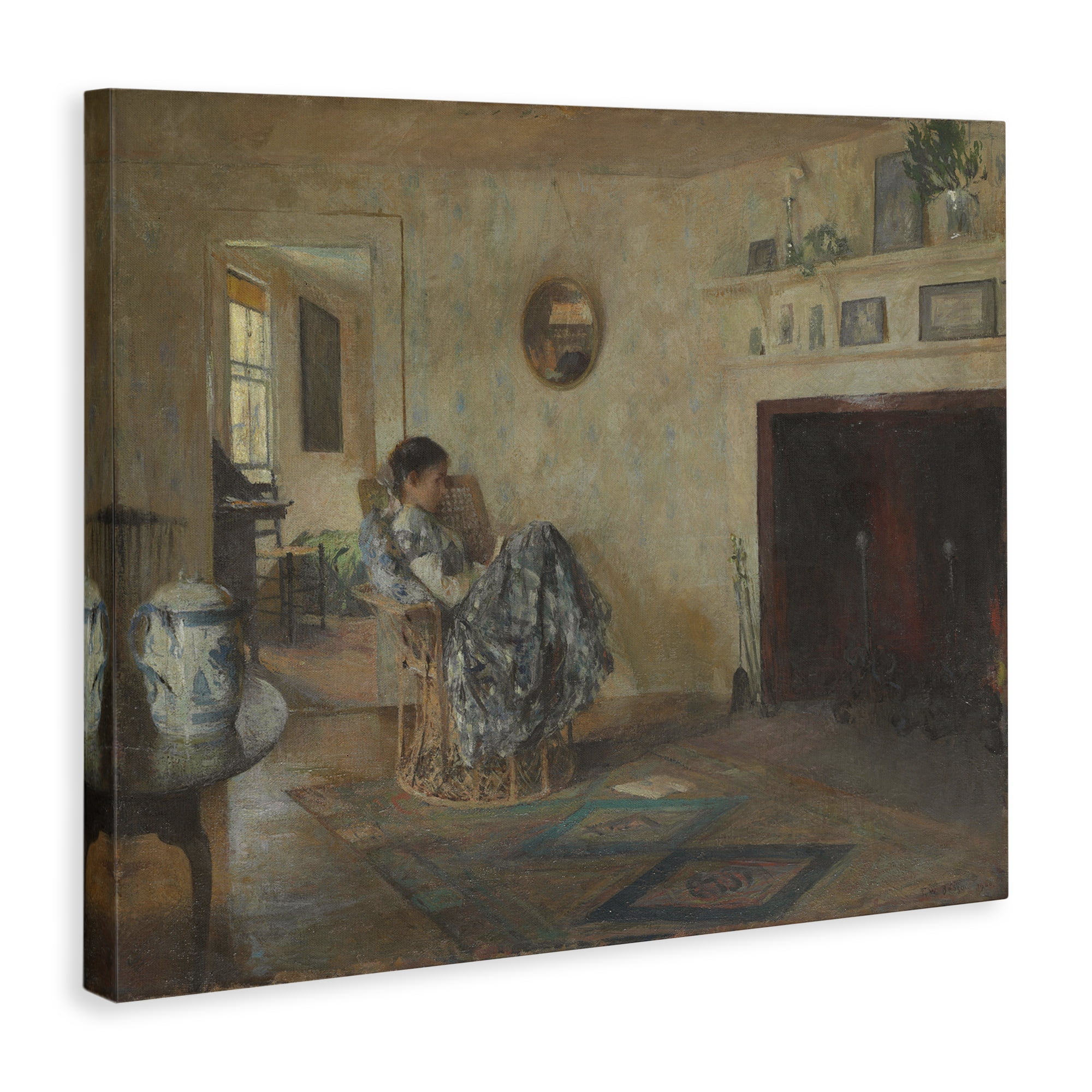 Stupell Industries Classical Rainy Day Girl People Painting Wrapped Canvas Art Print Wall Art, 30 x 24