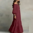 thumbnail image 5 of Gamivast Dresses for Women Linen Off Shoulder Long Sleeve Maxi Dress Smocked Neck Tiered Boho Long Dress Casual Loose Fit Beach Vacation Dress Wine XXL, 5 of 5
