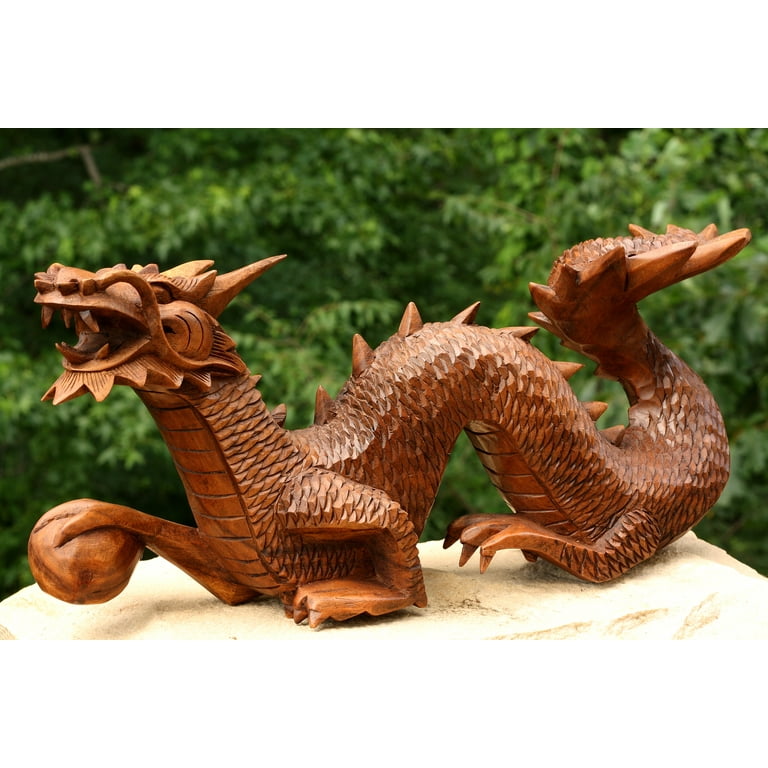 Wooden Crawling Dragon Handmade Sculpture Statue Handcrafted Gift Art  Decorative Home Decor Figurine Accent Decoration Artwork Hand Carved Size:  20 long x 10 tall x 5 deep 