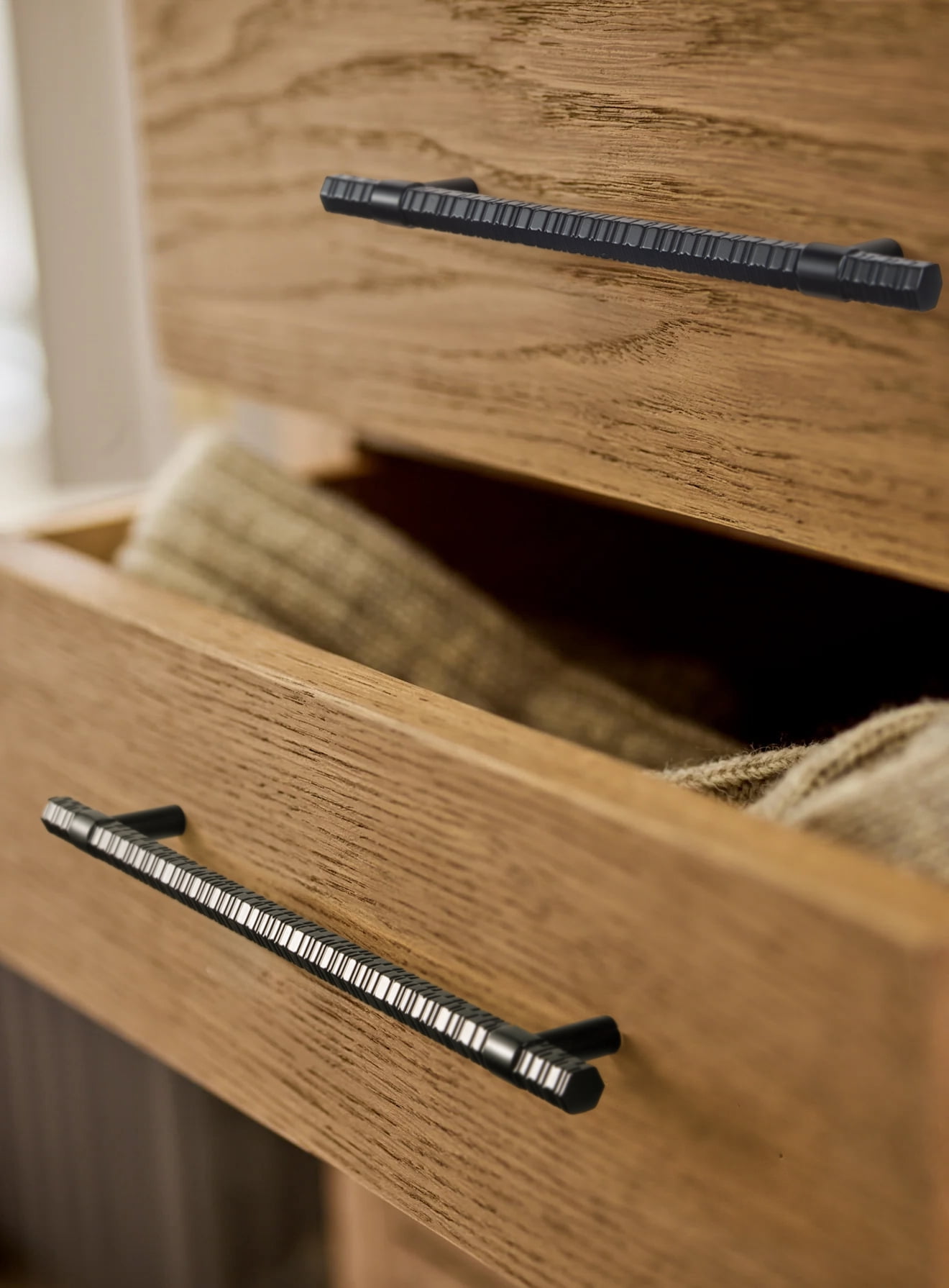 Goo-Ki 5''(128 MM) Hole Centers Matte Black T Bar Cabinet Pulls, Luxury Zinc Alloy Cabinet Handles with Knurled for Dresser,Drawer,and Cupboard,6 Pack