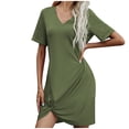 thumbnail image 1 of Yuyuzo Robes T-Shirts pour Femmes Manches Courtes Col en V Mini Robe Ourlet Froncé Couleur Dégradée Robes Courtes Décontractées, 1 of 4