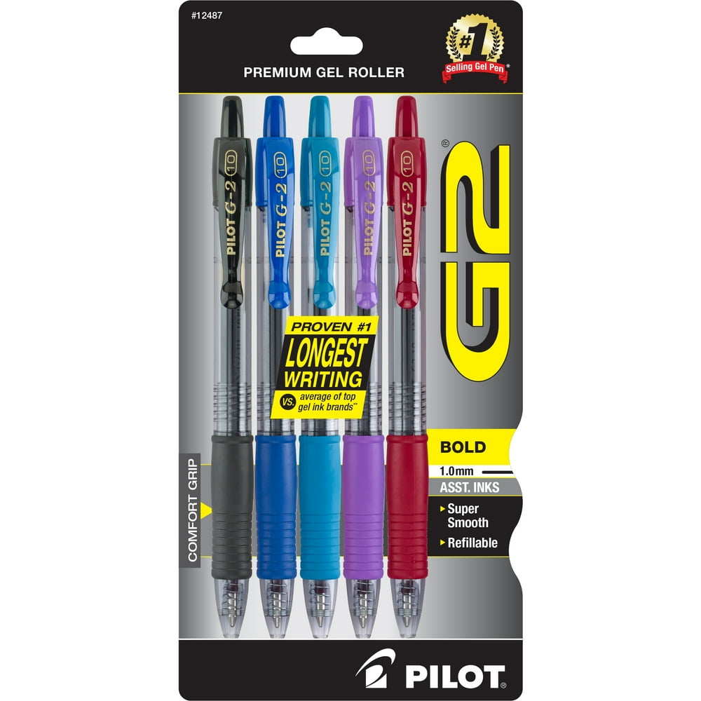 Pilot G2 Premium Retractable Gel Ink Rolling Ball Pens, Bold Point (1.0