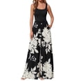 thumbnail image 2 of Jumpsuits for Women Summer One-Piece Sleeveless Boho Floral Wide Leg Romper Vacation Outfits Black & White S, 2 of 9