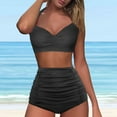thumbnail image 6 of YUIVH Womens Tummy Control Bathing Suits Women Bikini Sexy Push Up Two Piece Swimsuits Vintage Swimsuit Two Piece Retro Ruched High Waist Print Bikini Set Summer Beach Athletic Swimwear, 6 of 8