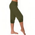 thumbnail image 3 of Olyvenn Capri Pants for Women High Waisted Drawstring Joggers Stretch Lightweight Casual Hiking Pant Capri with Pockets Army Green L, 3 of 6