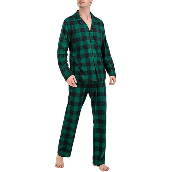 TSEXIEFOOFU Christmas Family Matching Pajamas Set, Long Sleeve Plaid Shirt with Elastic Waist Pants