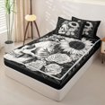 thumbnail image 2 of Homewish Halloween Skull Zipper Twin Comforter Sets with Fitted Sheet and 2 Pillowcases,Retro Sunflowers Zipper Bedding Set,Gray Black,Halloween Reversible,4pcs, 2 of 8