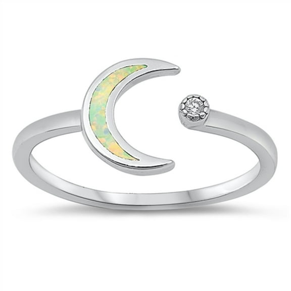 White Simulated Opal Cubic Zirconia Moon And Star Open Ring Sterling Silver Size 7