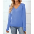thumbnail image 5 of QUALFORT Women’s 100% Cotton V Neck Long Sleeve Pullover Sweater – Soft Lightweight Knit Top, 5 of 7