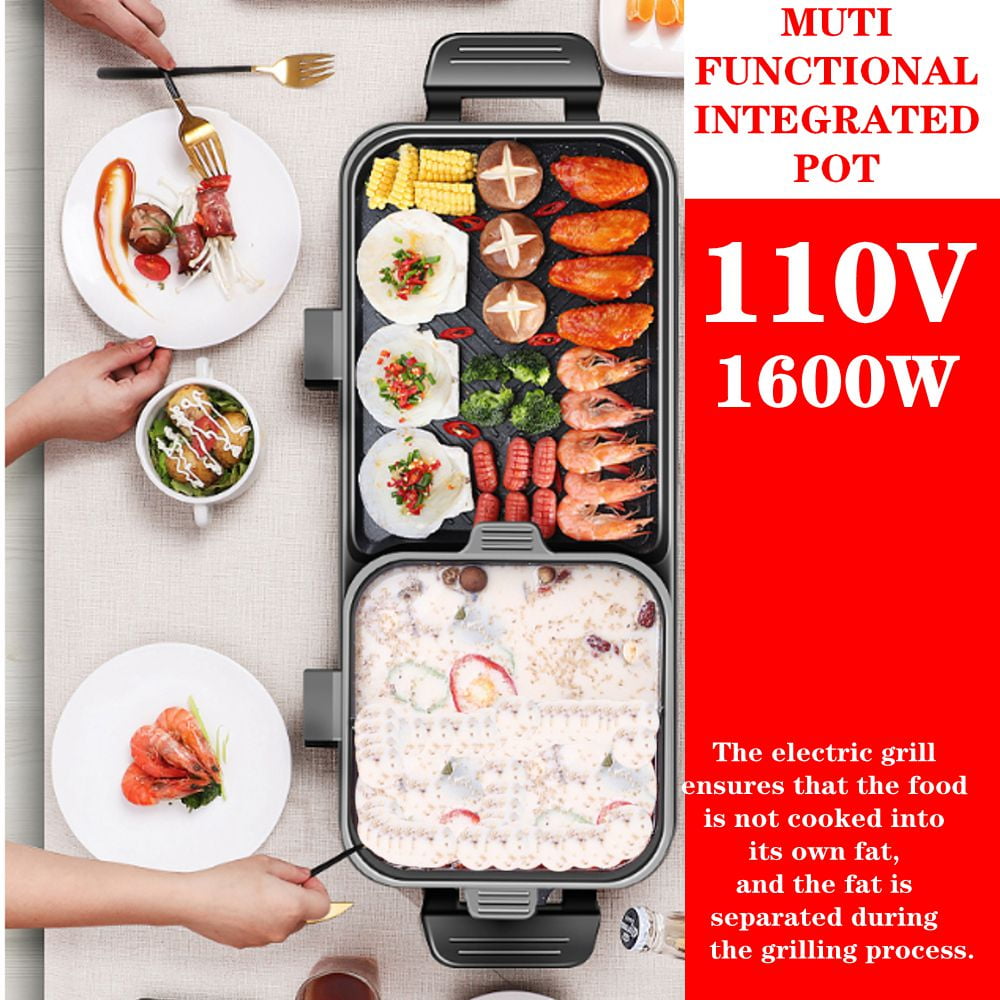 15.60x3.74 inch 2 in 1 Multifunction Electric Cooker with Adjustable Thermostat for Delicious Meals Non-Stick Electric Grill Hot Pot