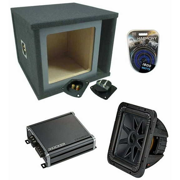 Kicker 44L7S124 12" Dual Sub, 46CXA8001 1600W Amp & SOLOSQ1X12V Sub Box