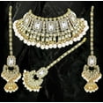 thumbnail image 7 of South Indian Polki Kundan Guttapusalu Choker Necklace Set with White Stones, Earrings & Maangtikka for Women, 7 of 7