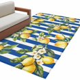 thumbnail image 2 of 3'x5' Area Rugs, Lemon Flowers Indoor Outdoor Area Rug for Living Room Bedroom, Botanical Leaves Blue Vertical Stripes Washable Bathroom Rugs Kitchen Floor Carpet Mats Home Decor Aesthetic, 2 of 8