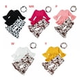 thumbnail image 3 of SYNPOS Toddler Baby Girl Fall Clothes Ruffle Long Sleeve T Shirt Tops Cow Print Flare Pants 3 Pieces Outfit Set 9M-4T, 3 of 13