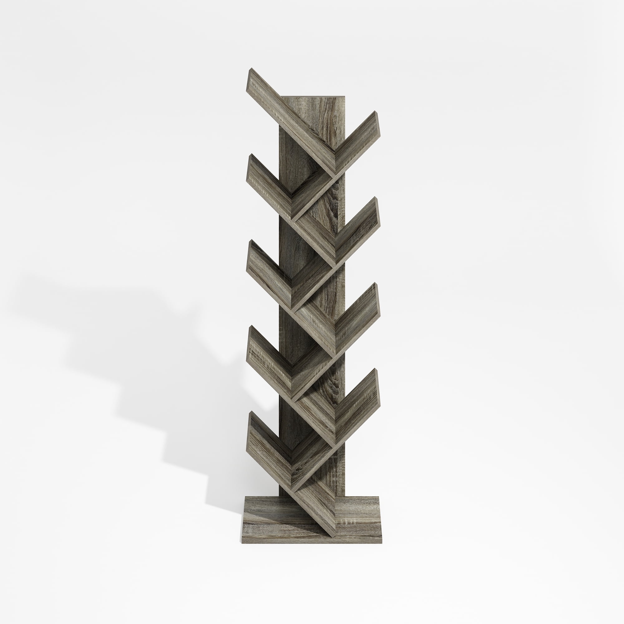 Furinno Tree Bookshelf 9-Tier Floor Standing Tree Bookcase, Oak Grey