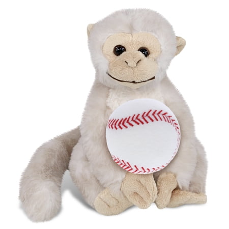 DolliBu White Squirrel Monkey Stuffed Animal with Baseball Plush - Huggable Monkey Great Gifts for Kids Who Love Baseball Cute Wild Animal Plush with Plush Baseball Toy for Kids Adults - 12.5 Inch