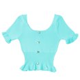 thumbnail image 1 of Camiseta de punto para mujer, manga corta, cuello cuadrado, corte ajustado, botón superior, azul kenally  AP001523-05B, 1 of 7