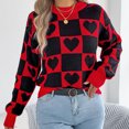 thumbnail image 5 of Tnhcen Women's Checkered Heart Sweater Acrylic Knit Pullover Red Black Color Block Top Loose Fit Casual Wear Valentine's Day Romantic S-L, 5 of 8