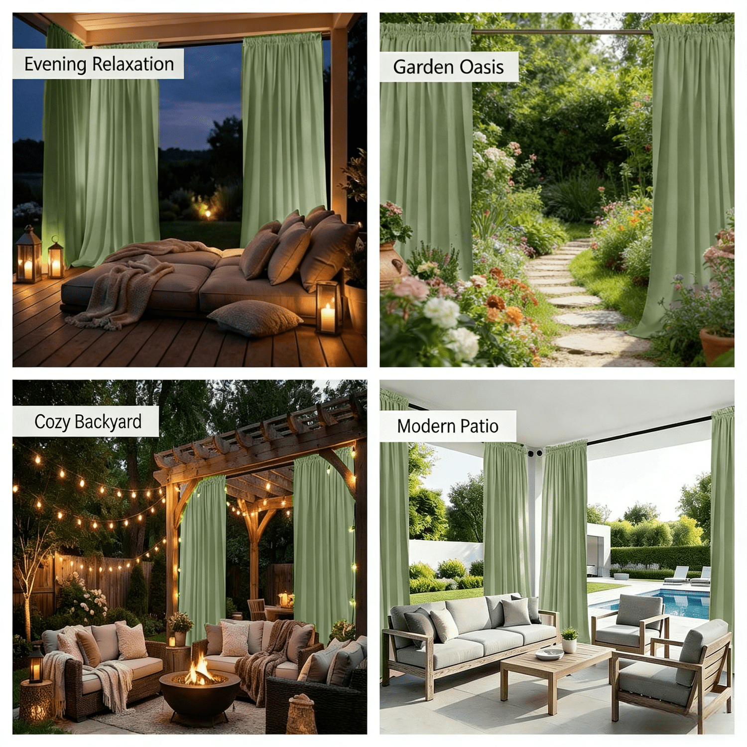 SNITIE Outdoor Curtains 2 Panels, Rod Pocket Water Resistant Outdoor Patio Curtains for Porch, Pergola, Cabana, 14 Colors Available, Multiple Sizes (52"x84"/52"x96"/52"x108")
