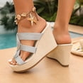 thumbnail image 3 of Rokment Womens Metallic Geometric Platform Wedge Slides Backless Dress Sandals Vintage Beach Boho Espadrilles Chunky High Heels Slip on Summer Shoes Silver Size 7, 3 of 6