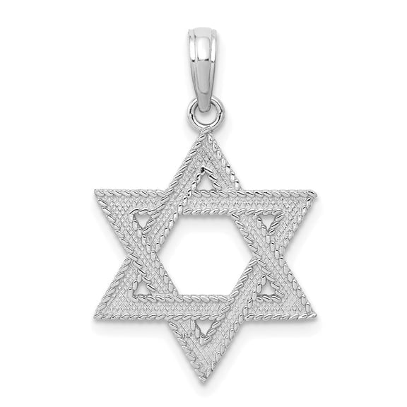 DewberryDiamonds 14K Solid White Gold Engraved Star Of David Charm Pendant Unisex Plain Gold Religious Jewelry (Weight : 1.34 G, Length : 24.75 mm)
