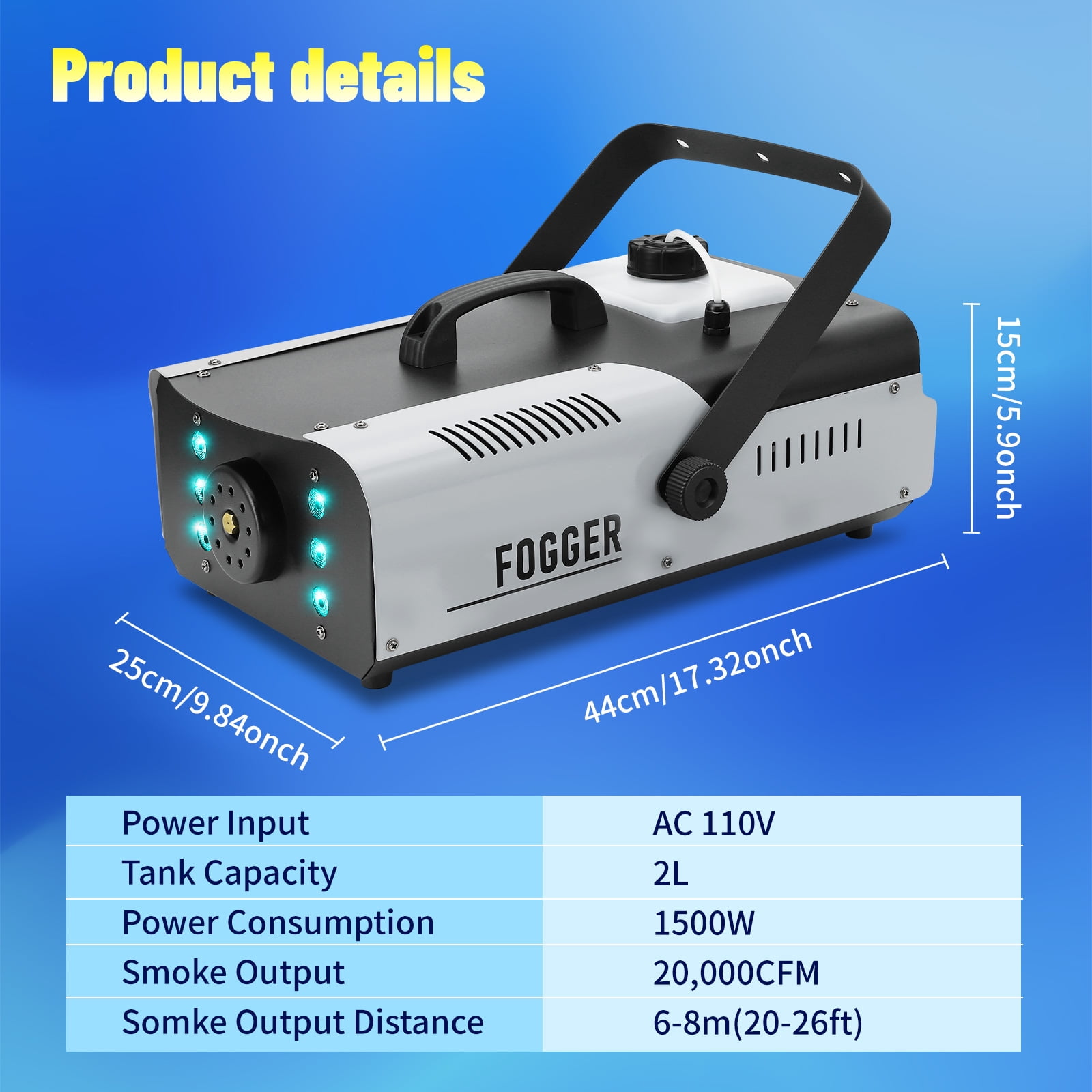 1500W Fog Machine 20000CFM Smoke Machine with LED Lights,Wireless Remote & Wired Control Professional Smoke Machine for DJ Stage Halloween Party Wedding Christmas