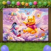 Winnie the Pooh and Friends cartoon tapestry, butterflies and flowers - the ideal birthday party and holiday decoration, birthday party decoration