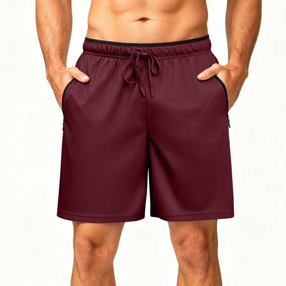 Besolor Running Shorts for Men Wide Leg High Waist Elastic Drawstring Casual Loose Summer Outdoor Workout Shorts with Zipper Pocket(X-Large,Wine)