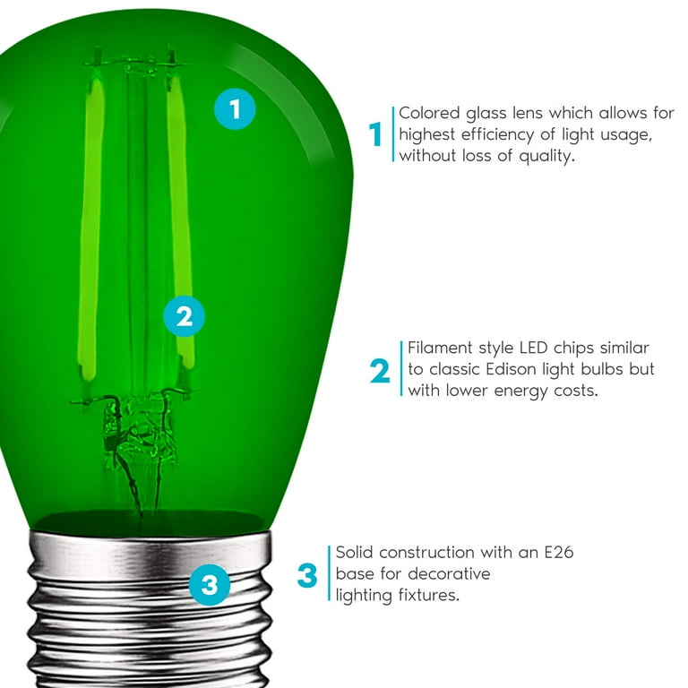 Luxrite S14 Edison LED Green Light Bulb 0.5W Colored LED