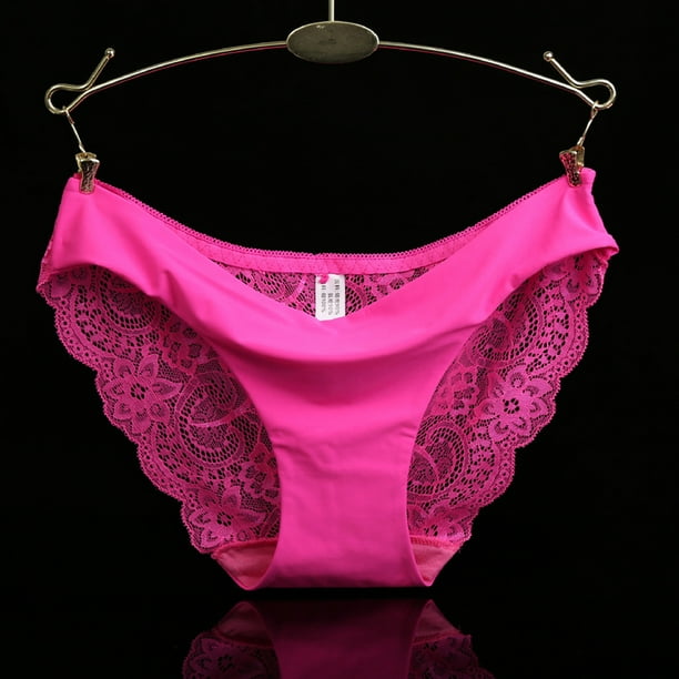 Sexy Low Waist Triangle Underwear Panties Floral Silk Lace Briefs for Women  Size L(Rosy)