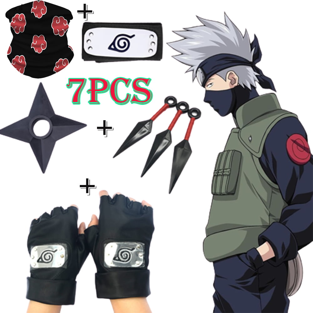 Naruto Kakashi Ninja Gloves，Leaf Village Fingerless Soft Gloves Cosplay Accessories Black 