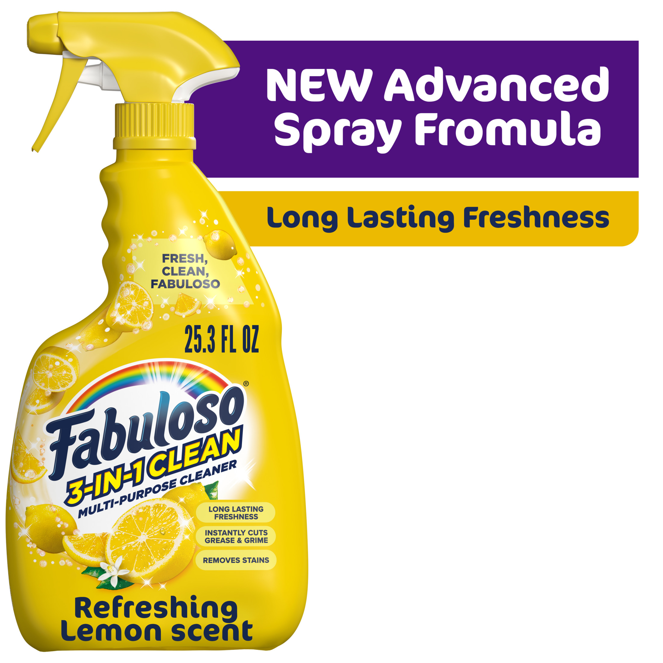 Fabuloso 3-in-1 Clean Spray, Multi-Purpose Cleaner, Refreshing Lemon Scent, 25.3 fl oz