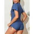 thumbnail image 3 of ALove Women's Blue Solid Color Rushguard Falbala Top Front Zipper, 3 of 7