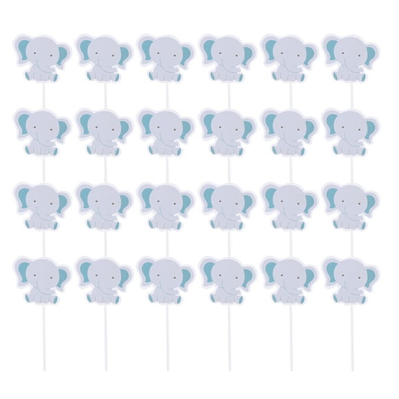 DINHEAROM Elephant Cupcake Picks Grey Paper 24Pcs 2.4*4.5In