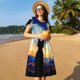 thumbnail image 4 of Easygdp Cat Under Starry Skies para Vestido Transpirable de Mujer, Vestido Suelto de Manga Corta con Pliegues y Bolsillos para el Verano, 4 of 6