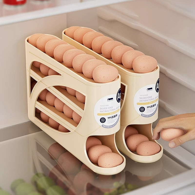 30 Egg Rolling Egg Holder for Refrigerator Door, Gravity Feed Egg Dispenser Rack, Space Saving Fridge Egg Organizer, Automatic Egg Storage Container