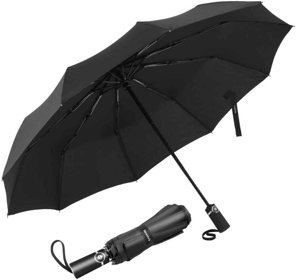 Black 10 Ribs  Compact Folding Umbrella Auto Open Close Waterproof Windproof 