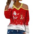 thumbnail image 1 of ICHUANYI Clearance Christmas Fashion Women's Casual Long Sleeve V-Neck Hollow Out Shoulder Printed Ladies Tops Blouse(Red, XL) ICHUANYI WER2023081504171, 1 of 3