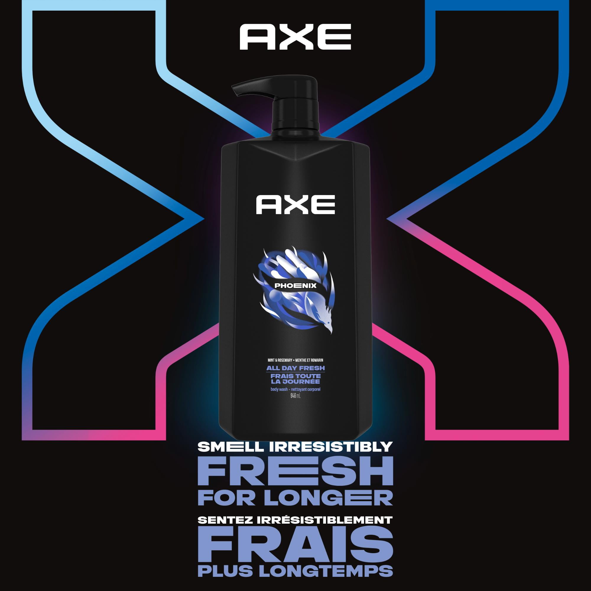 AXE Phoenix Body Wash for All Day Freshness, Crushed Mint & Rosemary, with 100% Plant-Based Moisturizers, 946mL