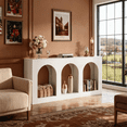 thumbnail image 4 of Fnova 70.9" Farmhouse Console Table, Narrow Long Sofa Table with 3 Arched Storage Shelves, Wood Entryway Table for Foyer, Hallway, Living Room, Behind Couch, 4 of 14