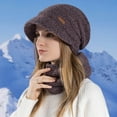 thumbnail image 2 of AWZXDE Winter Hats For Women Knitted Hat And Scarf Set With Brim Ear Cover Lined Windproof Warm Cap C, 2 of 4