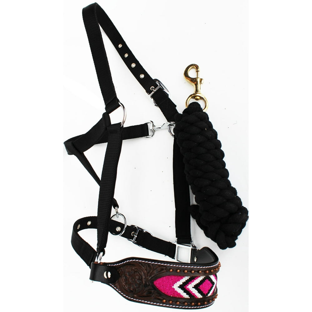 Horse Noseband Tack Bronc Leather HALTER Tiedown Lead Rope 280M05