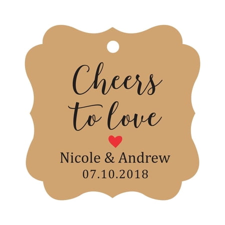 Darling Souvenir Cheers to Love Bottle Tag Personalized Wedding Favor Custom Hang Tags-Kraft-50 Tags