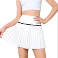 thumbnail image 2 of Girls High Waist Pleated Tennis Skirt With Waves Trim Preppy Style A-Line Skort With Liner For Casual And Sport Activities White Size 11-12 Years, 2 of 8